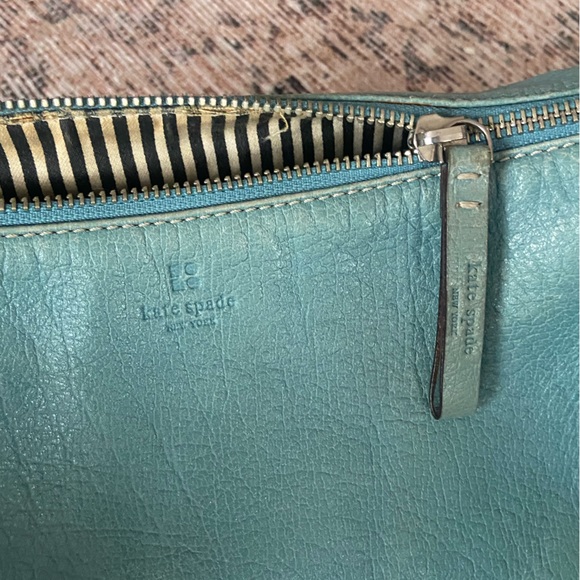 🛑SOLD Kate Spade Vintage 90s Y2K Aqua Leather Barrel Shoulder Bag - Picture 9 of 12